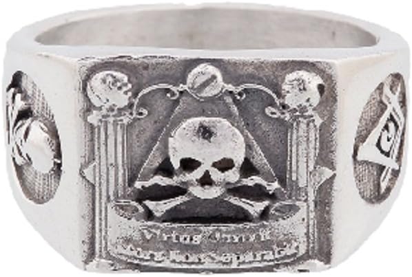 Ezi Zino Masonic Skull and Pillars Freimaurer Sterling Silver Ring