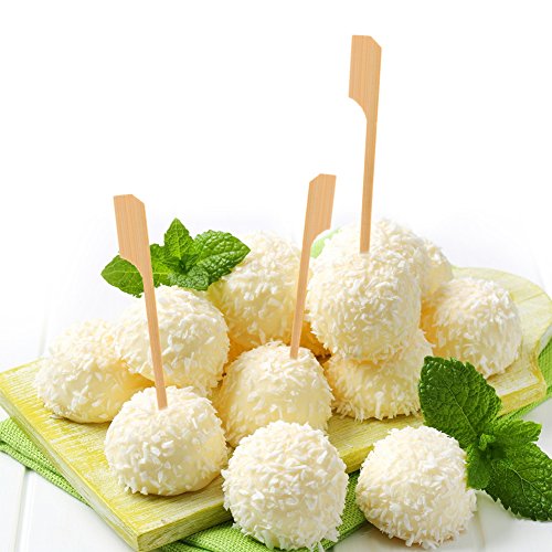 TONGYE 3.5" Bamboo Paddle Skewers, Food Grade Cocktail Picks, Barbecue Wooden Stick. Decoration for Party Food, Appetizer, Dessert, Fruit, Sausage, Burger, Kebab. (50PCS)
