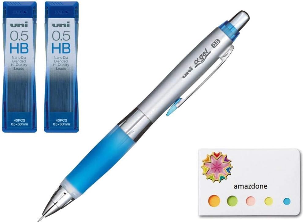 Uni Alpha Gel Grip Shaker Mechanical Pencil, Soft Grip 0.5mm, Royal Blue + Lead 2 Set (U05202NDHB) and Our Original Sticky Notes