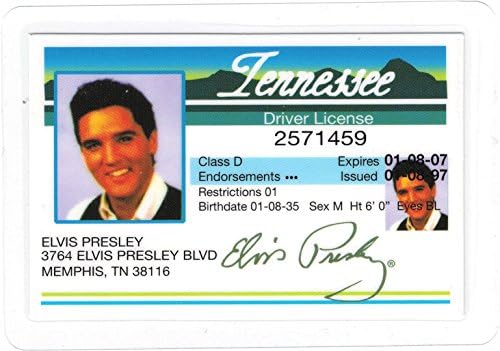 Elvis Presley Tennessee Replica Drivers License [3.75" - Clear]