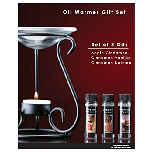 Hosley's Oil Warmer, Fragrance Oils Gift Set - Apple Cinnamon, Cinnamon Nutmeg, & Cinnamon Vanilla. Ideal GIFT for weddings, spa, Reiki, Meditation, Bathroom settings