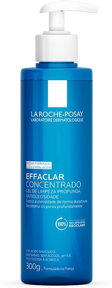 Gel de Limpeza Facial La Roche-Posay Effaclar Antiacne | Concentrado, com Ácido Salicílico, Zinco e LHA, Limpeza Profunda, Reduz Oleosidade, Desobstrui os Poros, 300ml