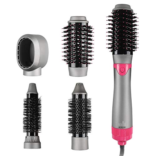 Hair Dryer Brush, Upgraded One Step Hot Air Brush, Hair Volumizer Curler Straightener Styler, 4 IN 1 Detachable Brush Kit with Interchangeable Brush Head, Negative Ionic Ceramic Electric Blow Combo