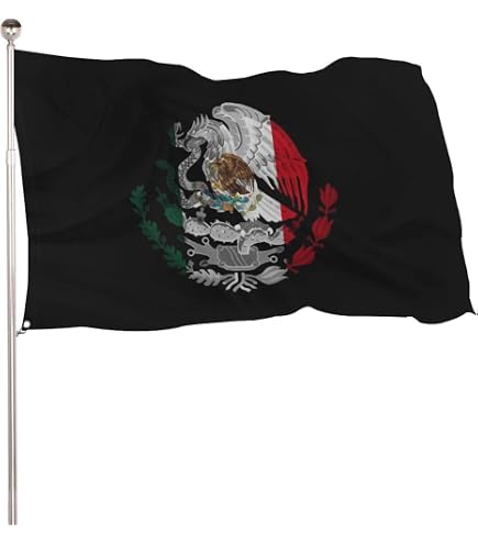 Bandera Mexicana Estilo Negro Con Cresta - 3x5 Pies, Material Duradero Con Ojales