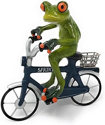 Novelty Frog Figurine On Bicycle - Green and Orange - 6.5T