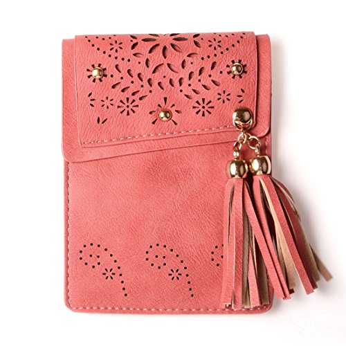 KISS GOLD(TM) Mini Crossbody Shoulder Bag, Small Cellphone Pouch, Single Shoulder Bag, PU Leather Tassel Style, Watermelon Red