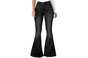 vunahzma Women's Bell Bottom Jeans Elastic Waist Ripped Flared Jeans Denim Bell Bottom Plus Size Pants