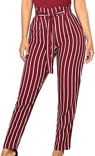 Women's Striped Elastic High Waist Slim Fit Loose Casual Long Pants