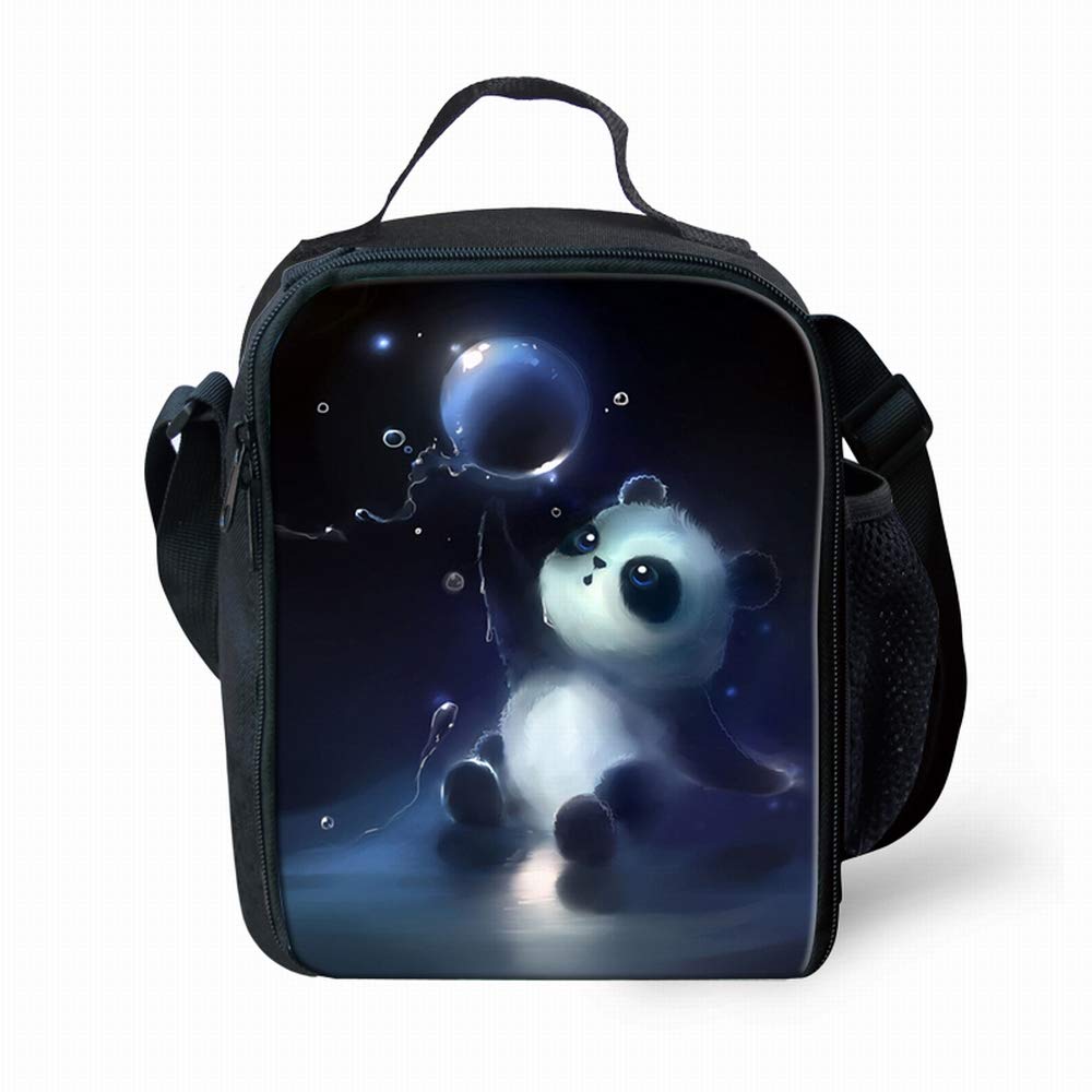Amzbeauty Cute Panda Print Lunch Bag for School Kids Boys Girls Small Lunch Box Insulated Lunch Container with Adjustable & Removable Tote Bag