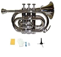 Merano B Flat Silver Nickel Pocket Trumpet with Case+Mouth Piece;Valve oil;A Pair Of Gloves;Soft Cleaning Cloth+Stand

