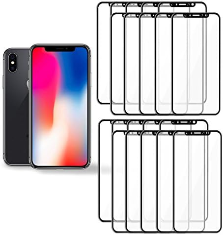 iPhone X ( iPhone 10 ) Screen Protector - 3D Tempered Glass 100% Full Curved Edge Coverage, Super Anti Shock, Scratch Resistant, 9H Hardness, Protective Ballistic Flim for iPhone X ( Black , 20 Pack )