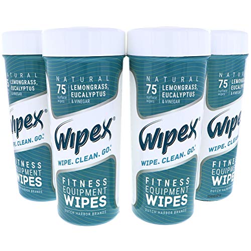 Wipex Natural Gym & Fitness Equipment Wipes for Personal Use - Lemongrass, Eucalyptus & Vinegar- Great for Yoga Mats, Pilates, Home Gym, Peloton, Spas - 4pk, 300 Wipes