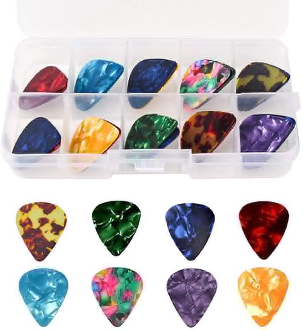 Guitar Picks,24 PCS Celluloid Pick Guitar Plectrums Guitar for Gift Acoustic Guitar Bass Violin Ukelele and Electric Guitar 0.46mm 0.6mm 0.71mm 0.81mm 0.96mm 1.2mm 1.5mm