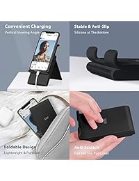 SAIJI Cell Phone Stand, Adjustable Phone Tablet Stand Multi-Angle Phone Holder for Desk with Anti-Scratch and Convenient Charging Port Foldable Universal Smartphones Holder - Black