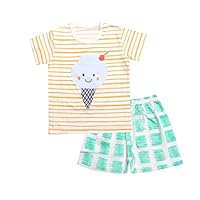 OllCHAENGi Toddler Kids Boys Girls Cotton Pajama Set Short Sleeve 2T-13Y Ice Cream (130(7T-8T))