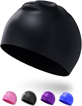 Darbermu Kids Swimming Cap Silicone 22x19cm Black Waterproof Stretchable