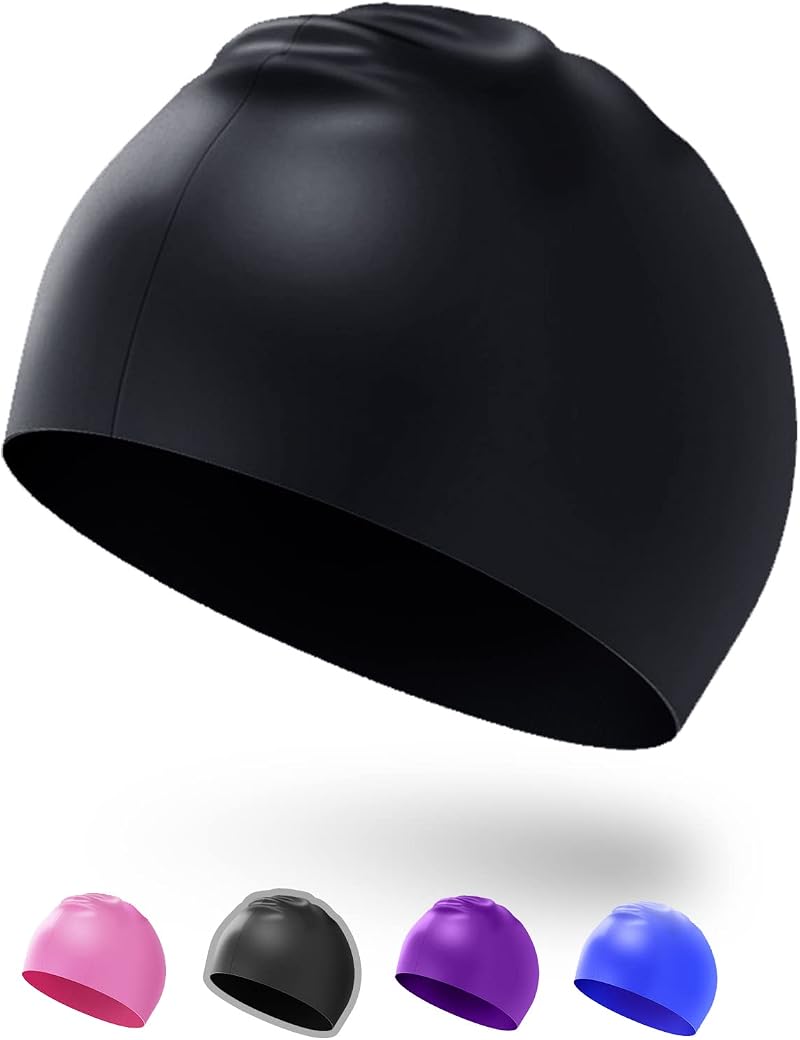 Darbermu Kids Swimming Cap Silicone 22x19cm Black Waterproof Stretchable