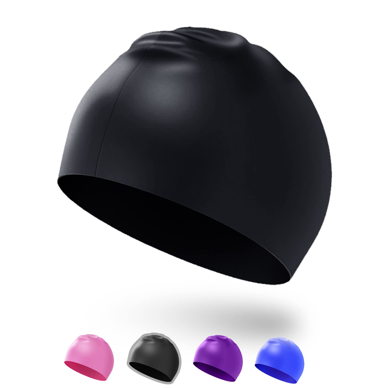 Darbermu Kids Swimming Caps, Silicone Swim Cap for Kids Children Boys and Girls, Stretchable and Comfortable Swimming Hats, Waterproof Bathing Caps for Long and Short Hair (Black)