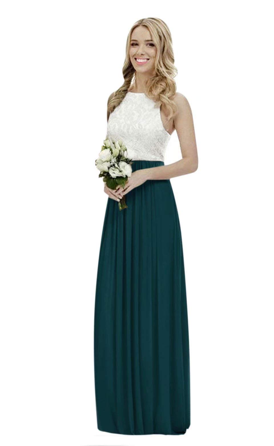 XJLY A Line Lace Chiffon Floor Length Bridesmaid Dress Wedding Party Dress