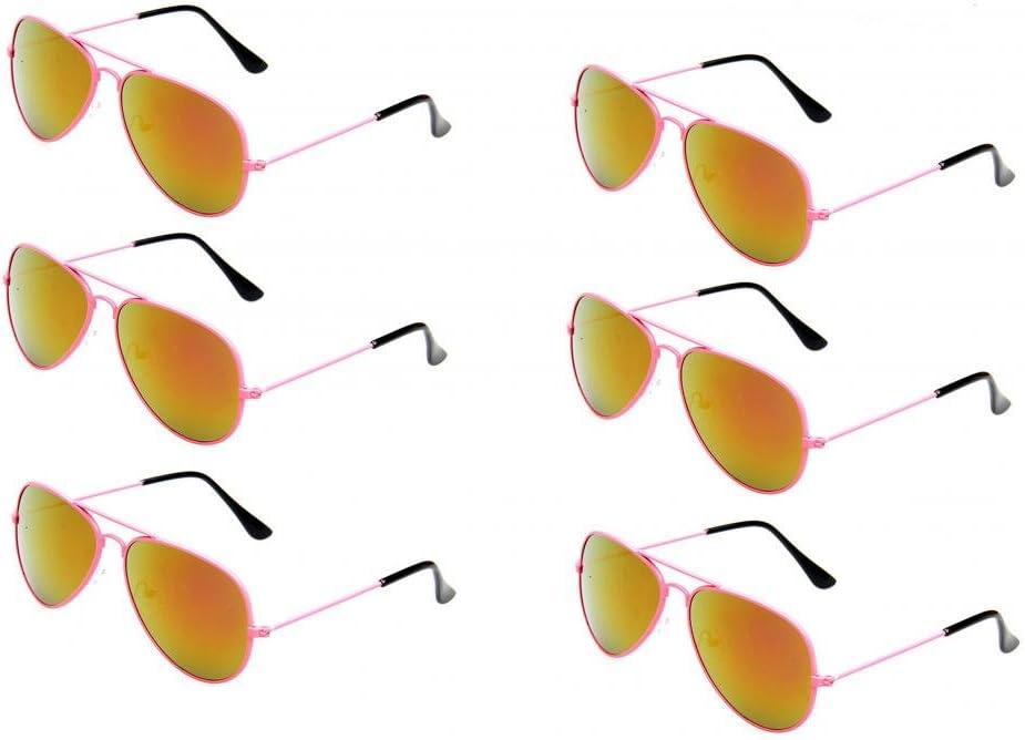 WODISON Classic Kids Aviator Sunglasses Bulk Reflective Metal Frame Children Eyeglass 6 Pack