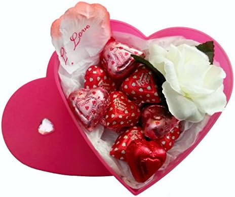 Valentines Day Heart Gift Box with Chocolate and a Rose for Her (Strawberry, SM)