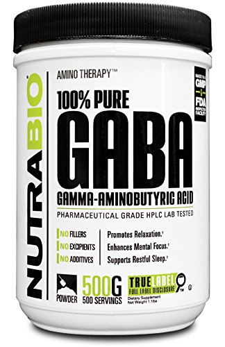 NutraBio 100% Pure GABA (Gamma-Aminobutyric Acid) Powder - 500 Grams