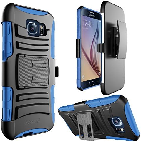 Galaxy S6 Case - Bomea [Impact Armor] Galaxy S6 Belt Clip Case Holster Cover Hard Case with Soft Protector Inner Skin and Kickstand For Samsung Galaxy S6 Phone - Armor Protector Holster Case with Swivel Belt Clip - AT&amp;T T-Mobile Verizon Sprint Unlocked Versions - Black / Blue