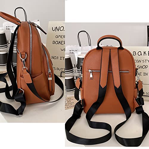 Women Small Backpack Purse，Soft Faux Leather, Multiple Pockets, Casual Daypack for Teens Girls, Shoulder Bag Handbags Orange 73
