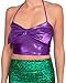 Sidecca Metallic Mermaid Costume Wet Look Halter Cropped Top (Small, Textured Purple)
