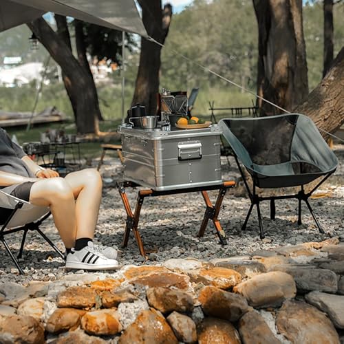 Cadeira Camping, GODREAM Cadeira Camping Dobravel para Acampamento, com Bolsa de Transporte, Estrutura de Aço Carbono e Tecido Poliéster Resistente Premium, Suportar Até 150 kg, Portatil (Cinza)