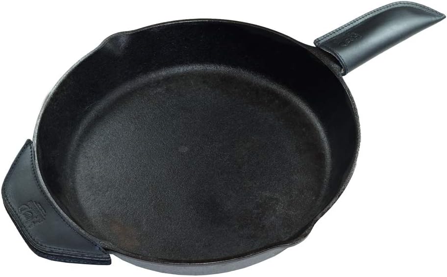 Hide & Drink, Rustic Leather Hot Handle Holders (Set of 2) Panhandle, Side Kick, Assist Grip for Cast Iron Skillets & Pans, Double Layered, Handmade Includes 101 Year Warranty :: Charcoal Black