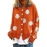 utcoco Women's Oversized Cropped Cardigan Sweaters Vintage Artistic Floral Print Cable Knit Sweater Outwear