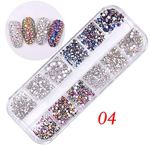 Sdoo Nails Art, 12 Lattices Nail Decorate 3D Glittering Nail Art Crystal Rhinestone Drill Nail Art Make-up (D)
