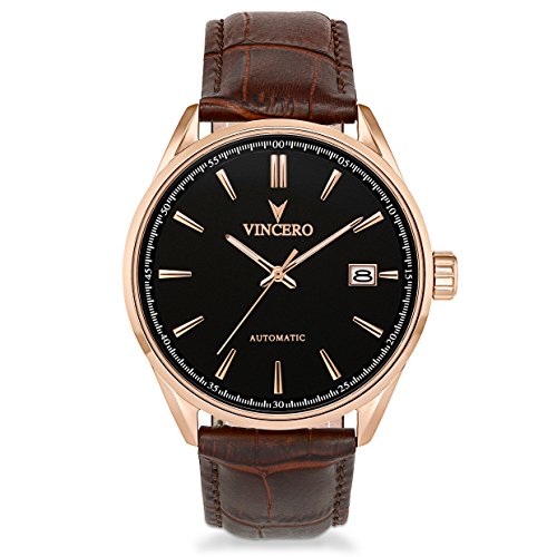 Vincero Luxury Men s Automatic Kairos Wrist Watch - Rose Gold with Brown Leather Watch Band - 42mm Automatic Watch - Japanese Automatic Movement