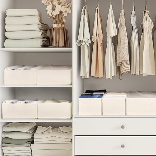 Beauenty Drawer Organizer, 12 Pack Closet Organizers and Storage, Underwear Organizers, Foldable Dresser Dividers, for Underwear, Socks, Clothes, Bras, Pants, Jeans(Beige) (12)