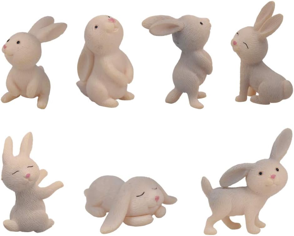 QTFHR 7 pcs Cute Rabbit Animal Figurine Crafts DIY Miniature Garden Miniature House Home Decoration (Gray)
