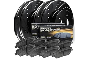 Hart Brakes Front Rear Brakes Pads and Rotors Kit| Brakes Rotors| Brakes and Rotors Kit Front and Rear| Heavy Duty Front Rear Brakes and Rotors Kit| Fit 2003-2006 Jeep TJ, Wrangler