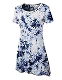 LL WT1066 Womens Scoop Neck Short Sleeve All Over Tie Dye Trapeze Tunic Top XL WHITE_NAVY