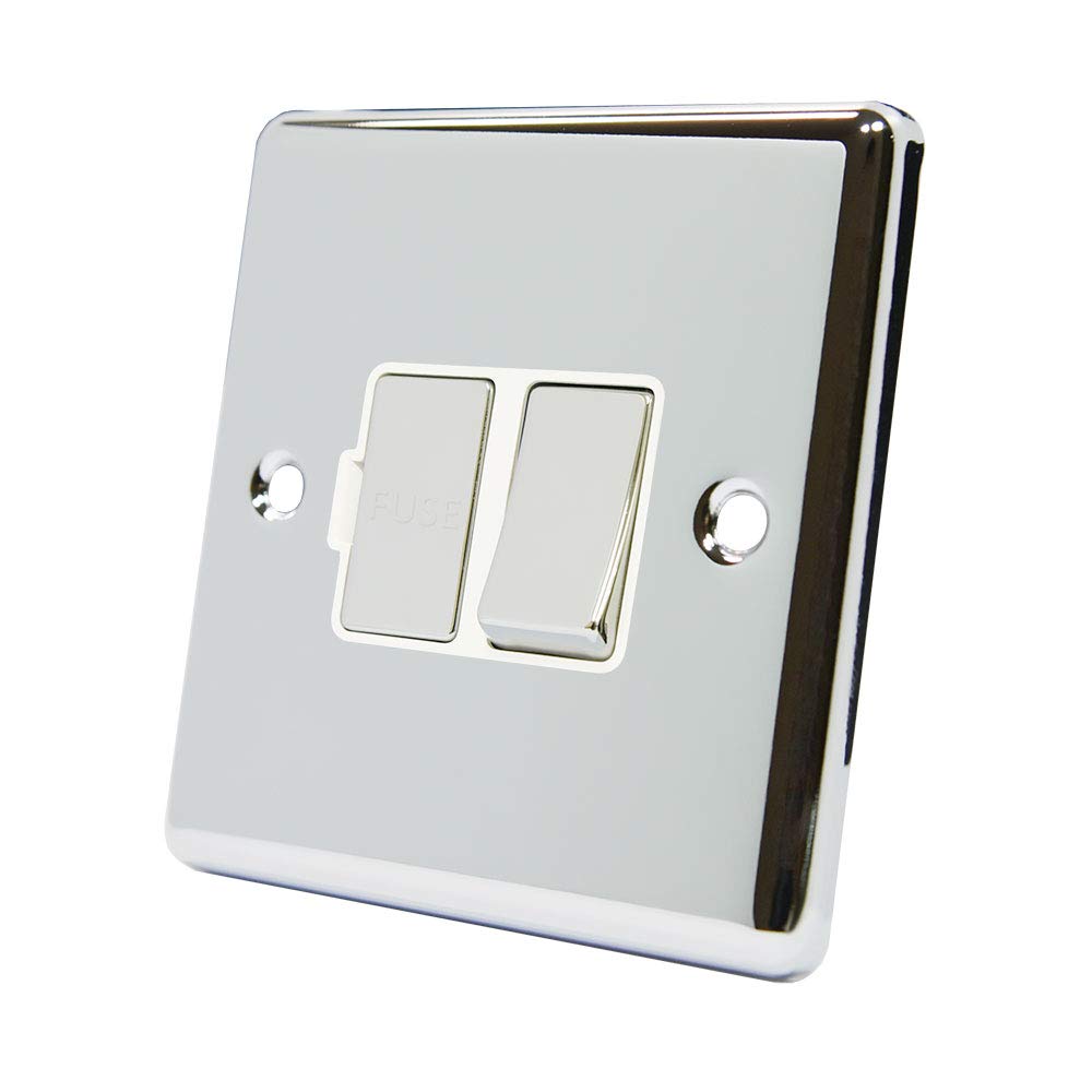 AET CPCSFSWC 13 A Classical Chrome Polished Switched Fused Spur with White Insert Metal Rocker Switch