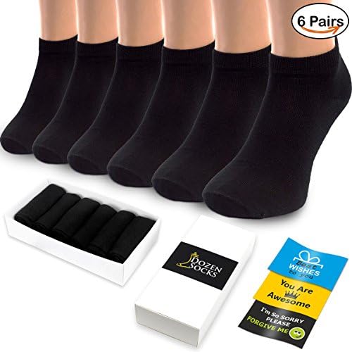Men's Ankle Black Socks 10-13 Size 6 Pairs Lightweight Durable Odor Free Bamboo Soft Sport Golf Sox Set in Gift Box