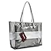 Zicac Waterproof Semi-clear Tote Bags Stripe PVC Shoulder Bag with Pouch (Silver)