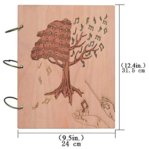 PETAFLOP A4 and Letter Size Expanding File Folders Music Notes Design Wood Carved Cover Document Organizer, 48 Pockets