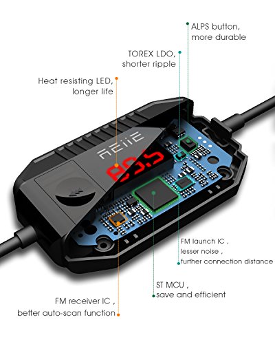 image for REIIE Wireless Auto-Scan FM Transmitter Radio Adapter Car Kit with Cl
