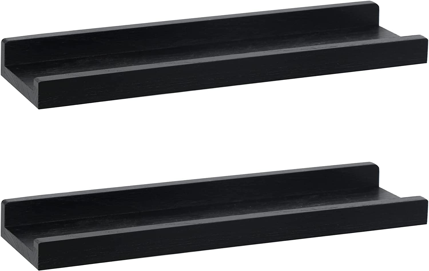 PHOENANCEE Solid Wood, 43cm Wall Picture Shelves Ledge, Rustic Wood Ledge Shelves, Decorative Photo Shelf For Living Room, Kitchen, Bedroom, Books, Set of 2,Black