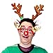 JOYIN Reindeer Antler Headband set with LED red nose and Gold glasses, ONE SIZE FIT ALL