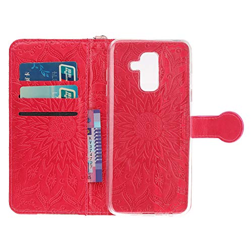 image for Herzzer Rose Gold + Red Leather Case for Galaxy A6 Plus 2018,Strap Wal