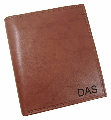 Paul & Taylor Personalized Monogram Leather Large Hipster Bifold Wallet, Light Brown