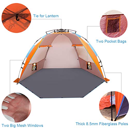 Oileus XLarge 4 Person Beach Tent Sun Shelter Portable Sun Shade Instant Tent for Beach with