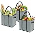 Foraineam 3-Pack Extra Large Reusable Grocery Bags, 14 x 11 x 12 Inch Gray Durable Heavy Duty Grocery Totes Bag Storage Box Bins Collapsible Grocery Shopping Box Bags with Reinforced Bottom