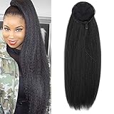 22 Inch High Puff kinky Afro Ponytails for Thick Hair Extensions Ponytail Synthetic Magic Paste Afro Puff Clip in Wrap On Around Black Hairpiece Ponytail for Women Jet Black (Drawstring Ponytail 1B)